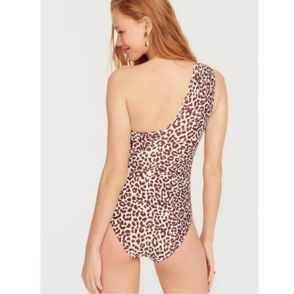 NWT- J. Crew Leopard Print One Shoulder Ruched One Piece Swim Suite- Size 0 - Picture 2 of 16